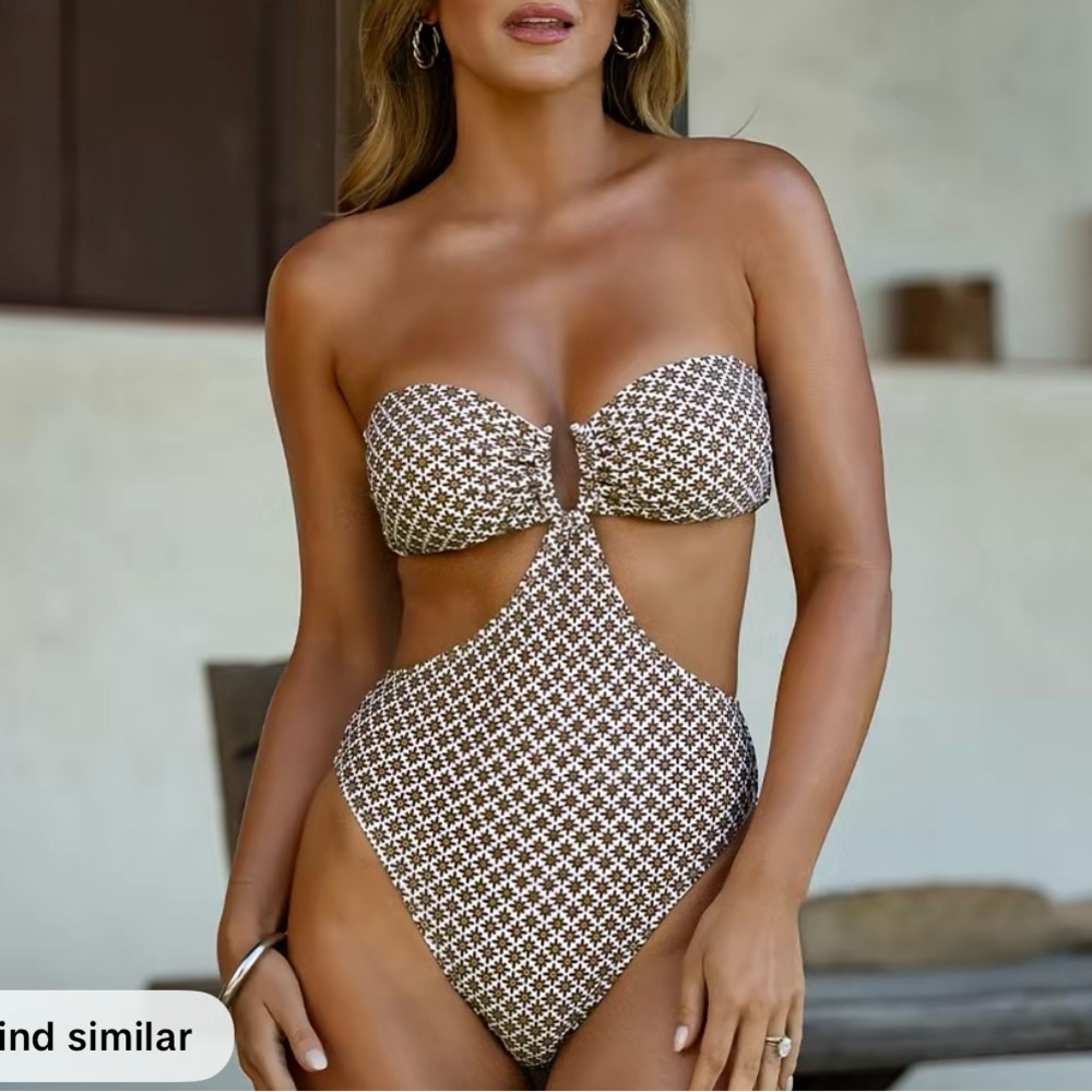 Cupshe Brown Patterned Cutout One-Piece Swimsuit